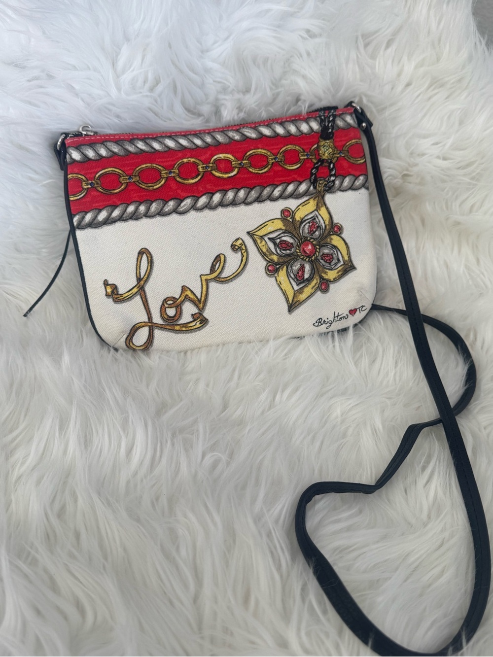 Brighton White Crossbody with Red and Gold Chain Motif